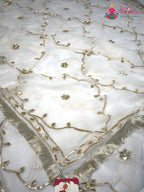 White Chiffon Gota Patti Saree for Wedding Guest | Authentic Craft