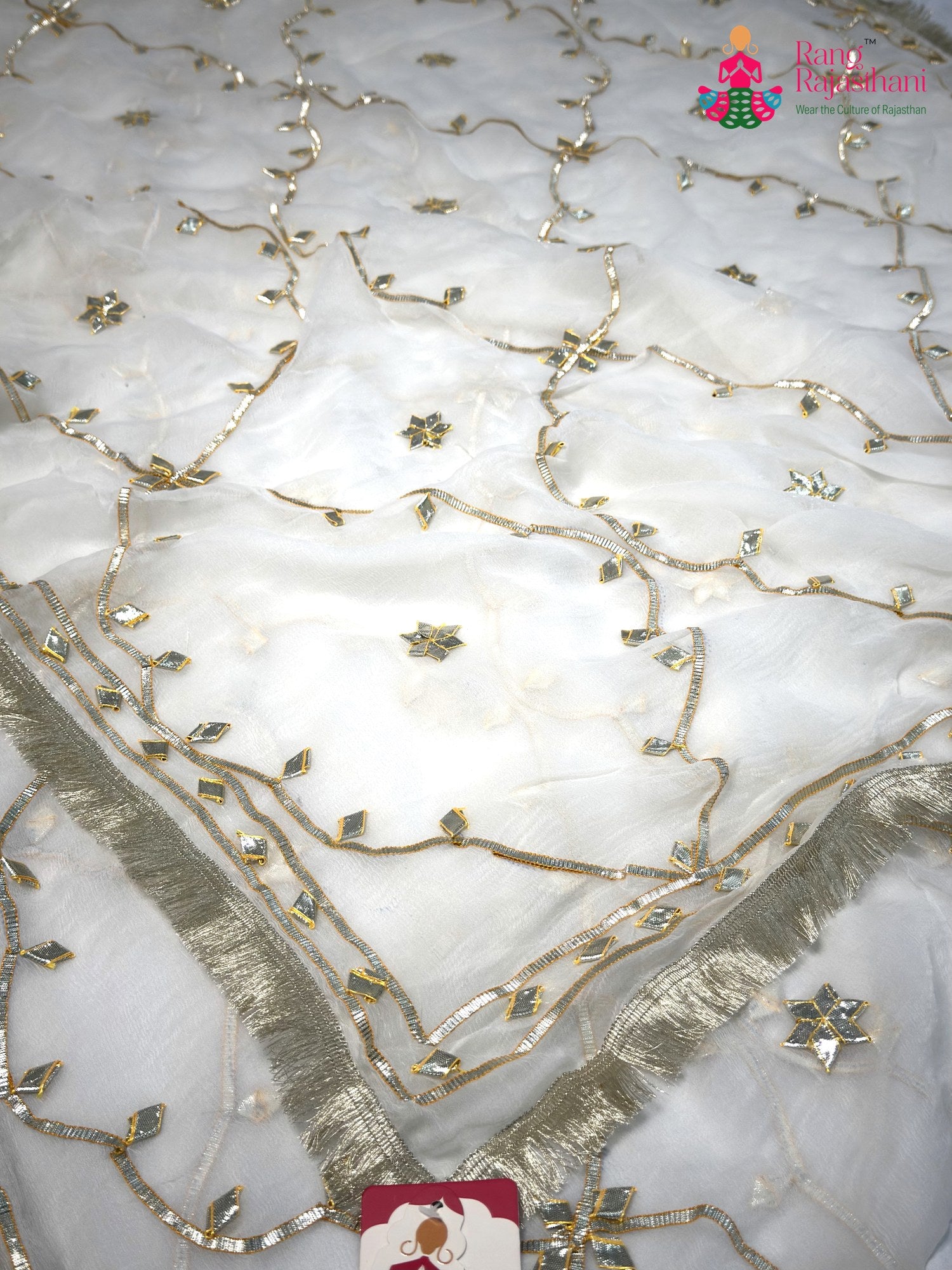 White Chiffon Gota Patti Saree for Wedding Guest | Authentic Craft