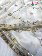 White Chiffon Gota Patti Saree for Wedding Guest | Authentic Craft