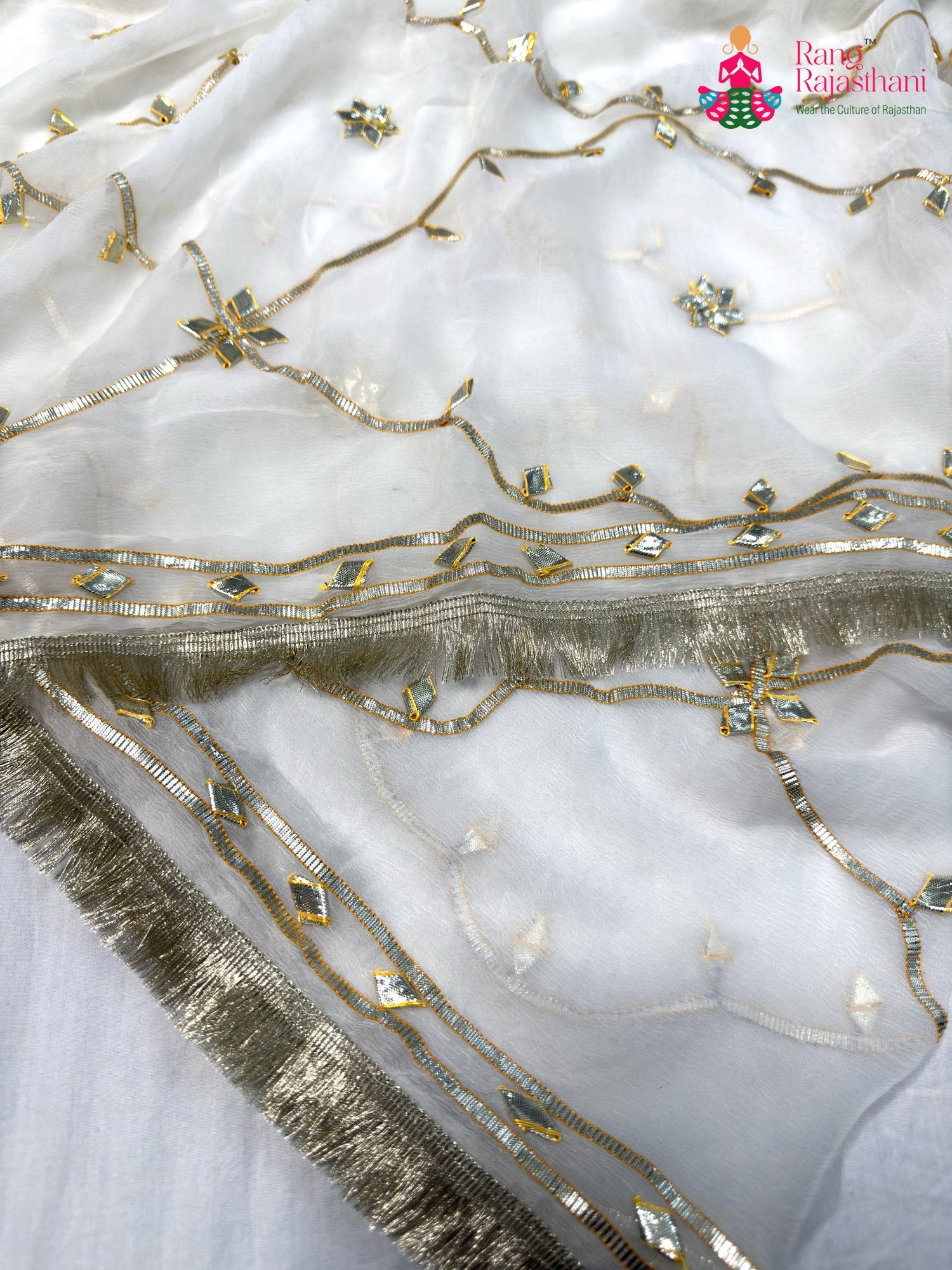 White Chiffon Gota Patti Saree for Wedding Guest | Authentic Craft