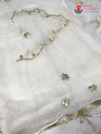 White Chiffon Gota Patti Saree for Wedding Guest | Authentic Craft