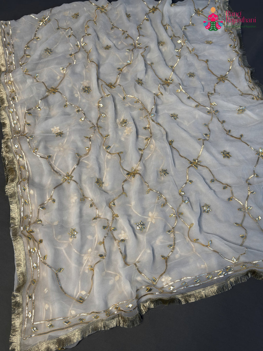 white chiffon gota patti saree by Rang Rajasthani