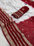 complete look of white khaddi banarasi zari weave saree 