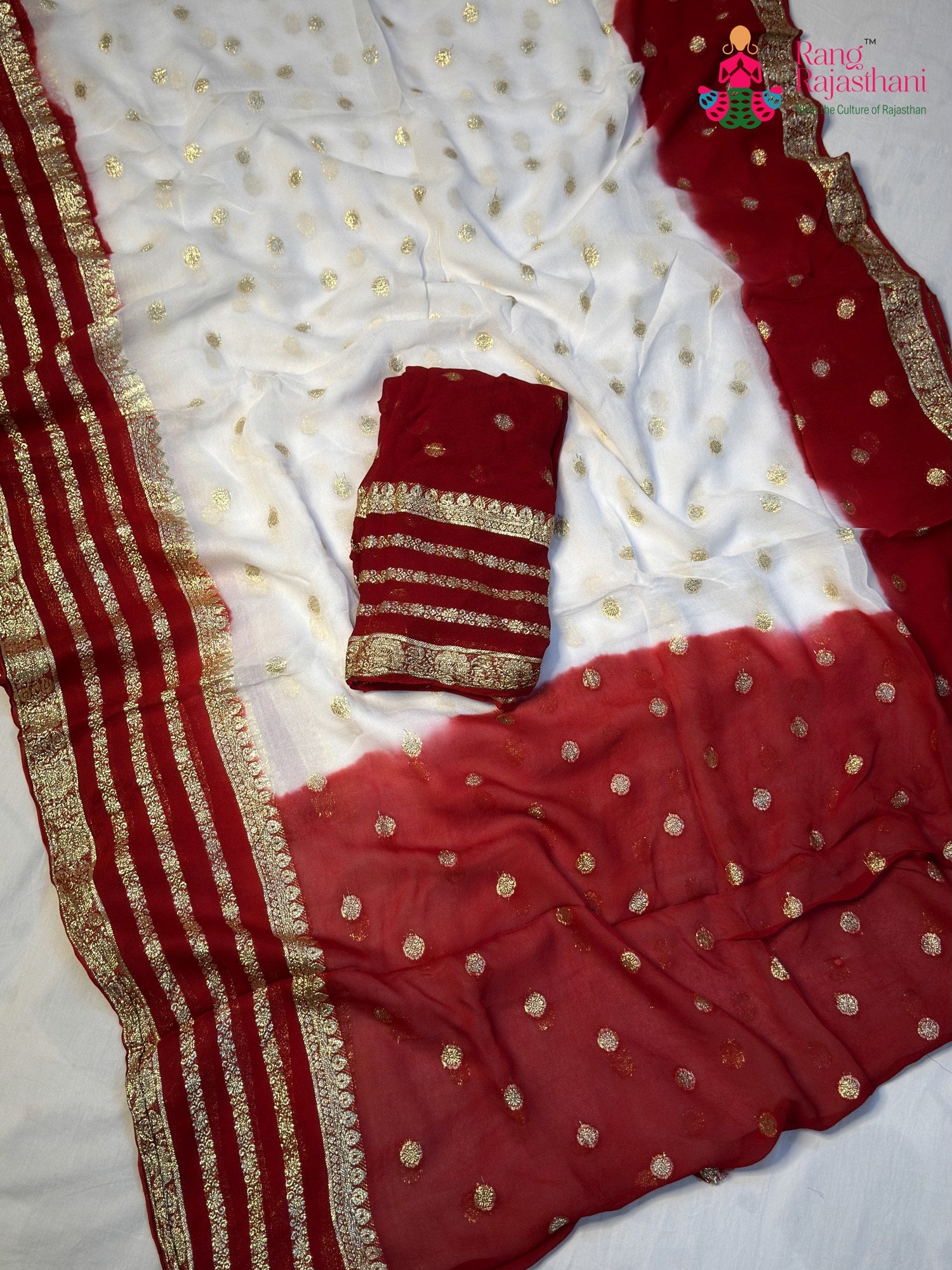 White Soft Georgette Banarasi Zari Weave Faag Saree for Festive Celebration | Reception Pick