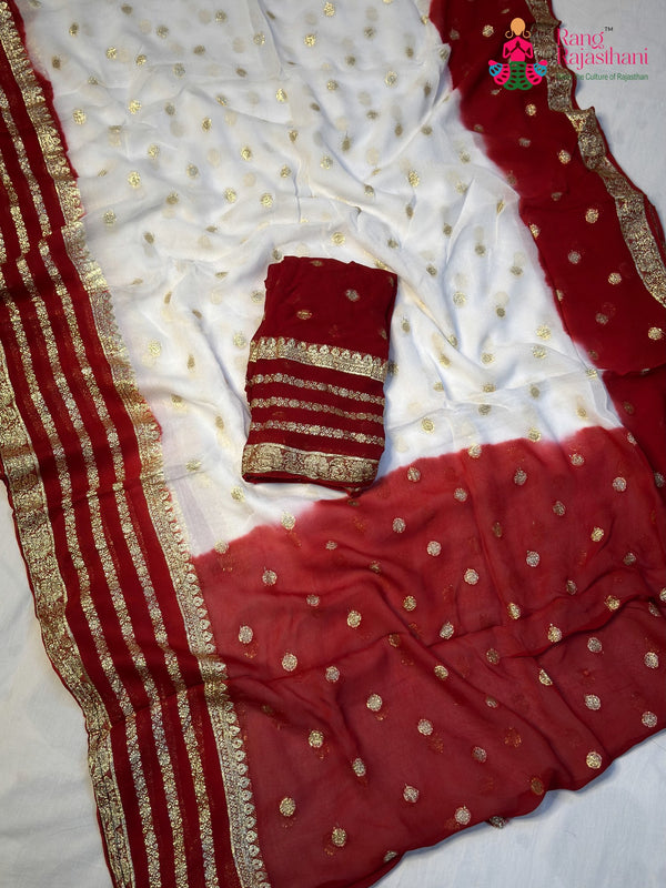 White Soft Georgette Banarasi Zari Weave Faag Saree for Festive Celebration | Reception Pick