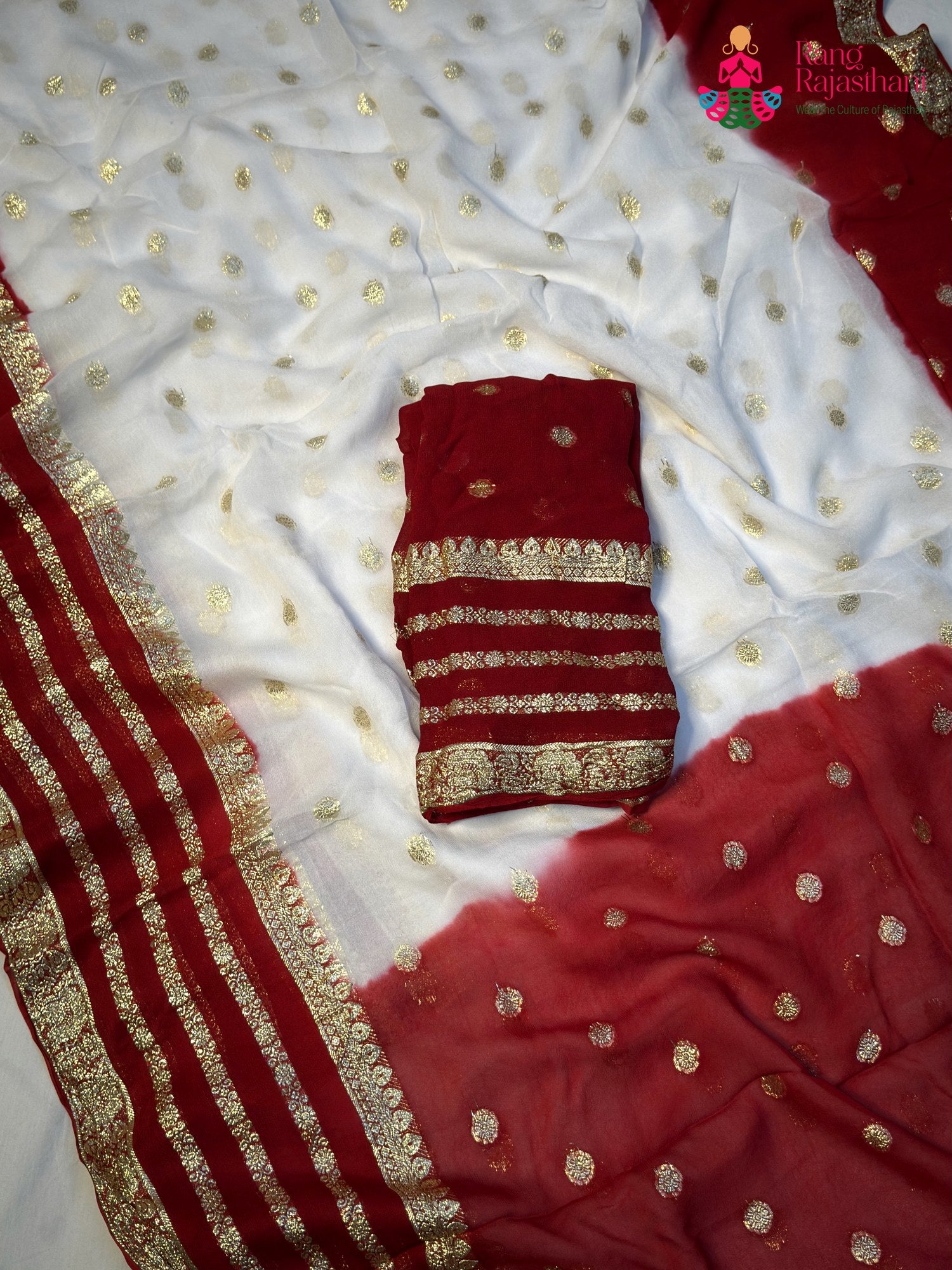 White Soft Georgette Banarasi Zari Weave Faag Saree for Festive Celebration | Reception Pick