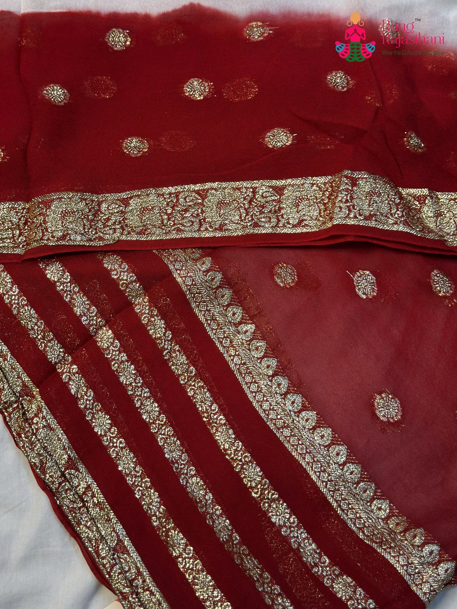 White Soft Georgette Banarasi Zari Weave Faag Saree for Festive Celebration | Reception Pick