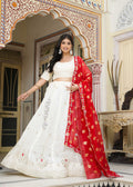 White Red Pure Silk saree with Zari Work and Mirror Work side drape view