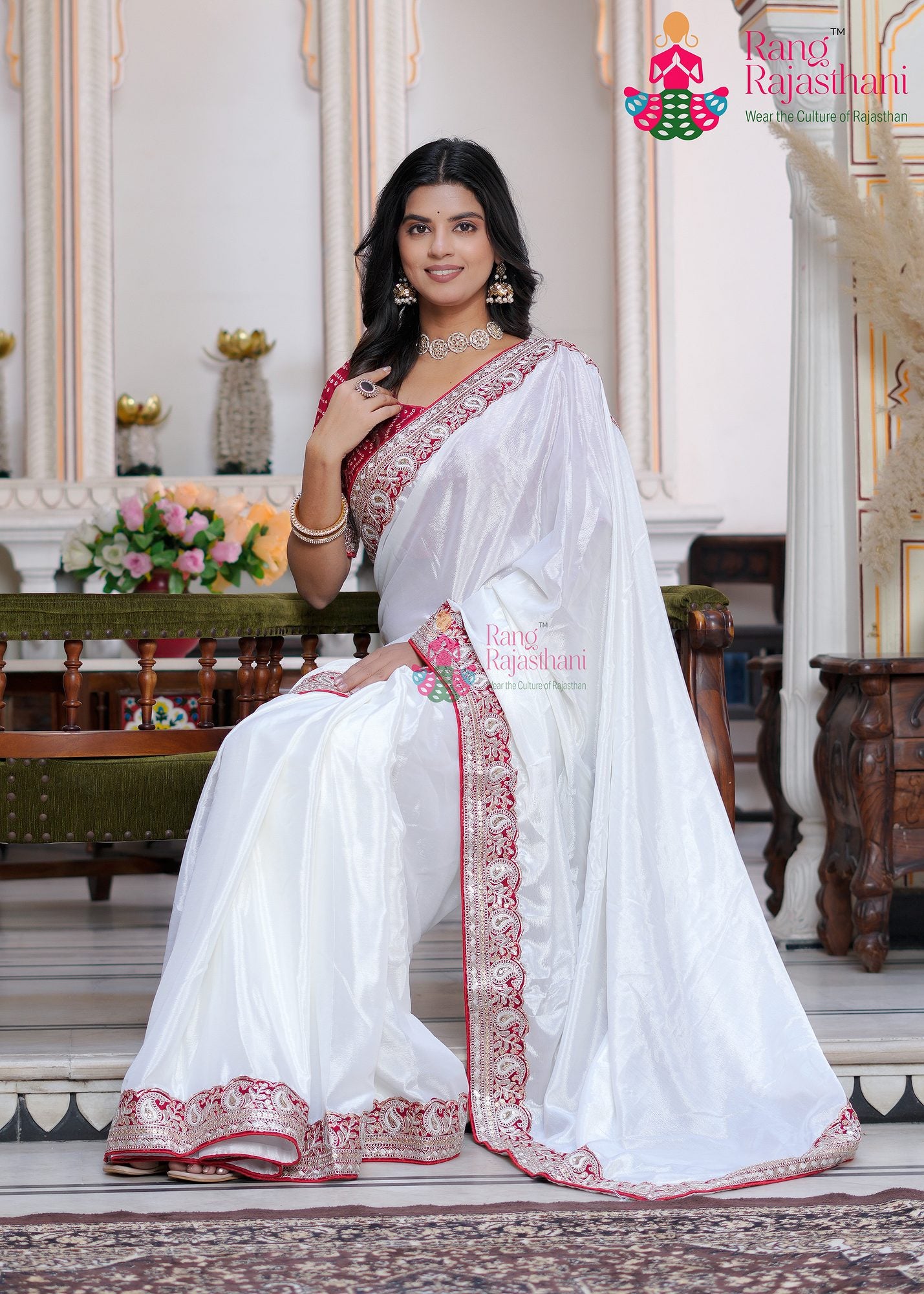 White Party Wear saree — Sangeet saree| Rang Rajasthani