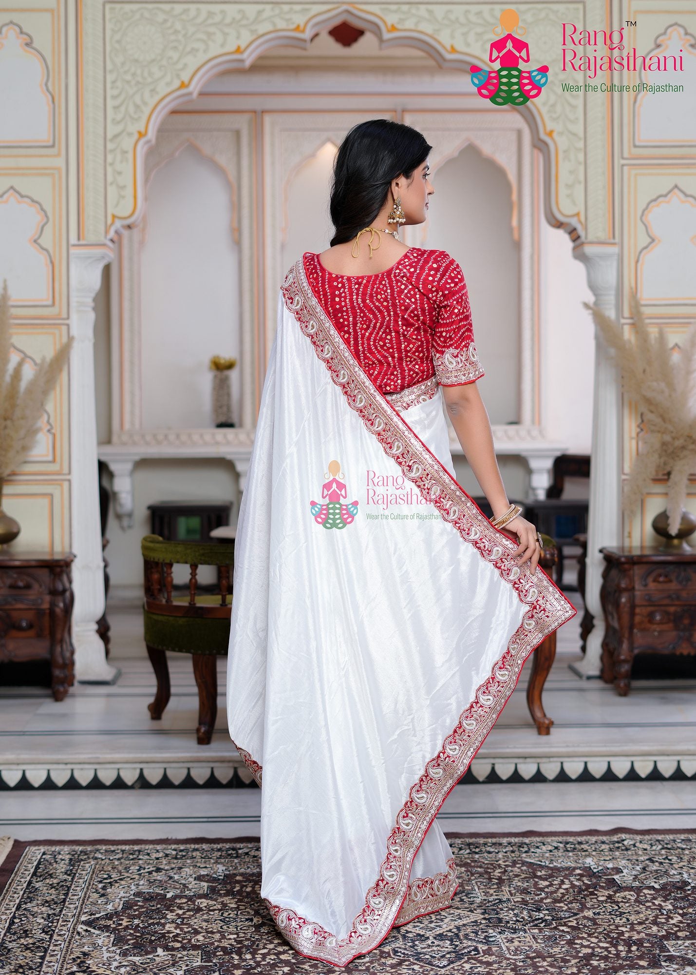 White Party Wear saree — Sangeet saree| Rang Rajasthani