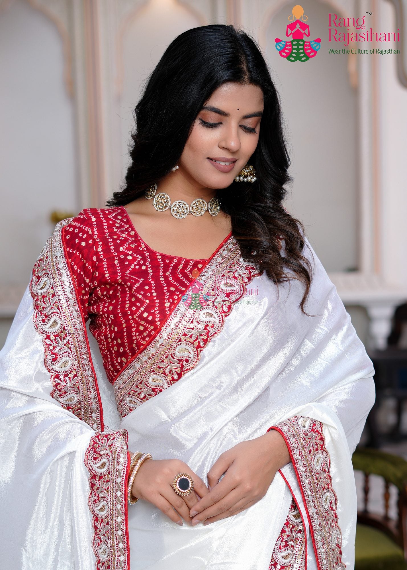 White Party Wear saree — Sangeet saree| Rang Rajasthani