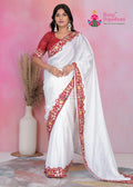 White Synthetic Chinon Party saree with Gotta Patti Work from Rang Rajasthani