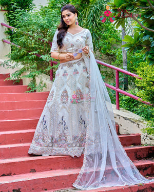 White Net Zari Embroidery Lehenga Chunni for Mehendi Ceremony | Wedding Ready