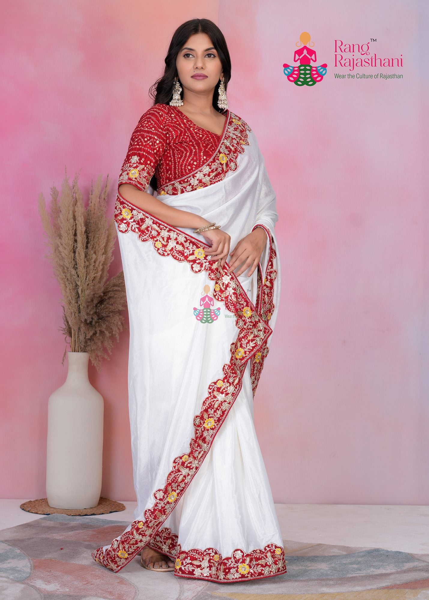 White Party Wear Saree| Rang Rajasthani