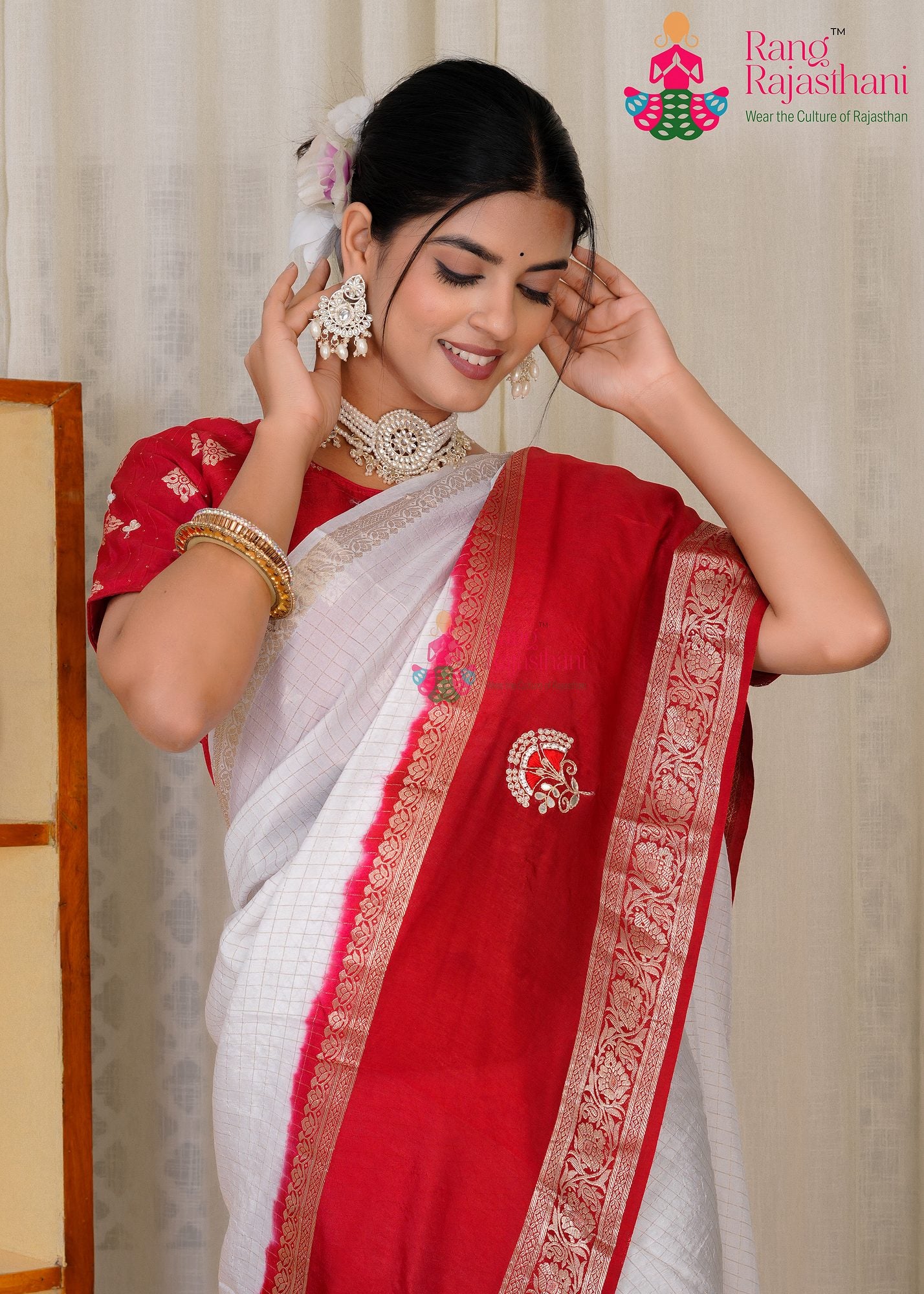 White Party Wear saree— Faag saree | Rang Rajasthani saree