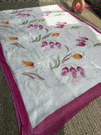 White Pure Chiffon Brush Print Printed Saree for Raksha Bandhan | Wedding Ready