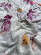 White Pure Chiffon Brush Print Printed Saree for Raksha Bandhan | Wedding Ready