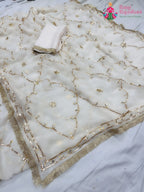 White Pure Chiffon Gota Patti Work Saree : Pure Flow