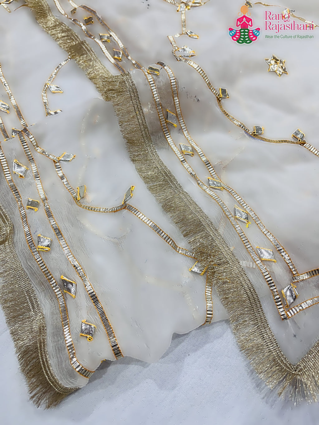 White Pure Chiffon Gota Patti Work Saree : Pure Flow