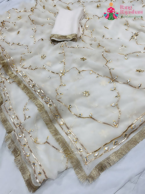 White Chiffon Gota Patti Saree for Wedding Guest | Designer Edit main-image