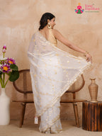 close up view of white pure chiffon gota patti saree