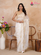 fabric texture of white pure chiffon gota patti saree