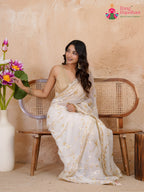 complete look of white pure chiffon gota patti saree