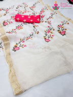 White Pure Chinon Resham Embroidery Saree : Soft Poise