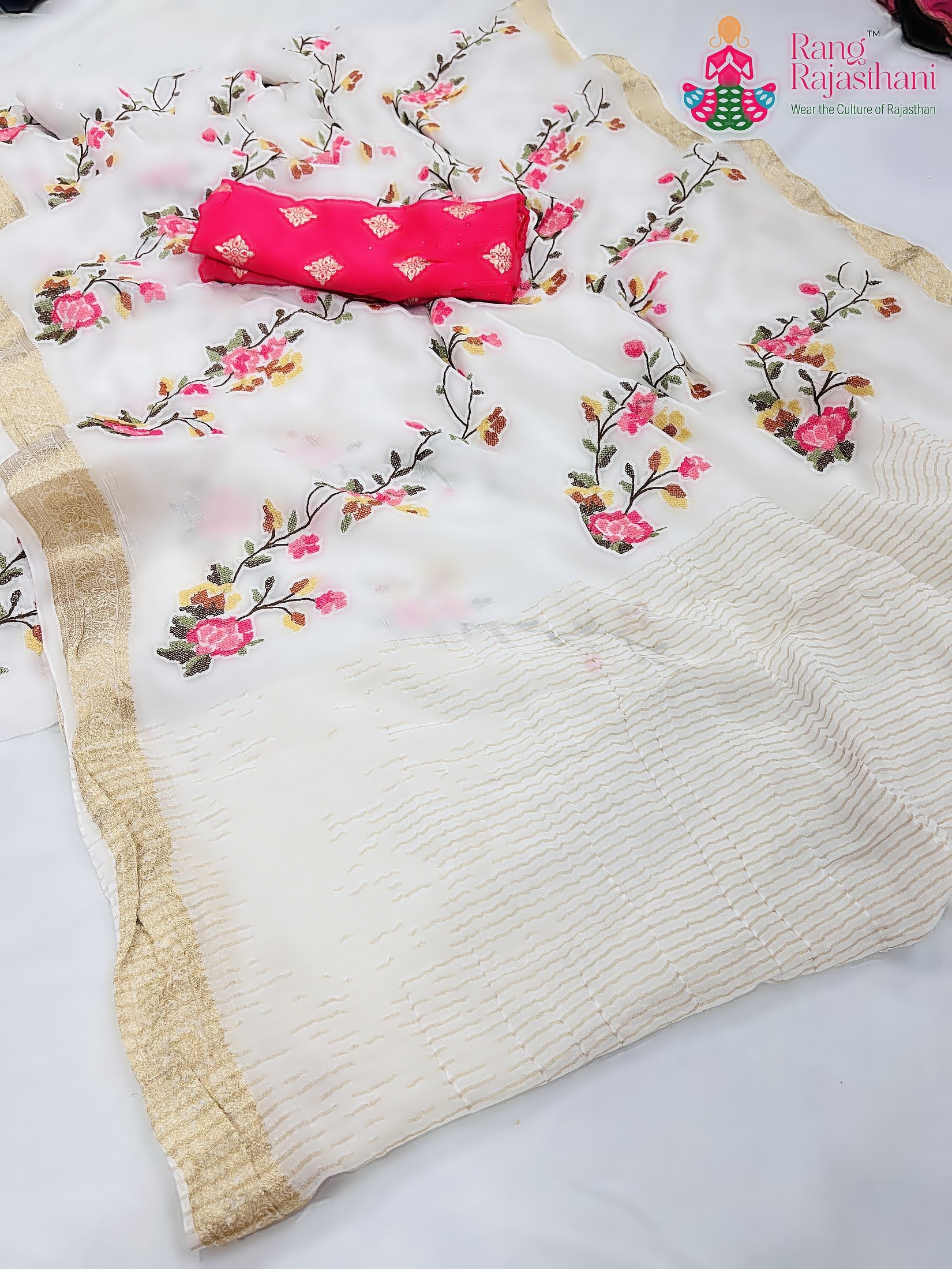 White Pure Chinon Resham Embroidery Saree : Soft Poise