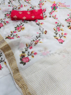 White Pure Chinon Resham Embroidery Saree : Soft Poise