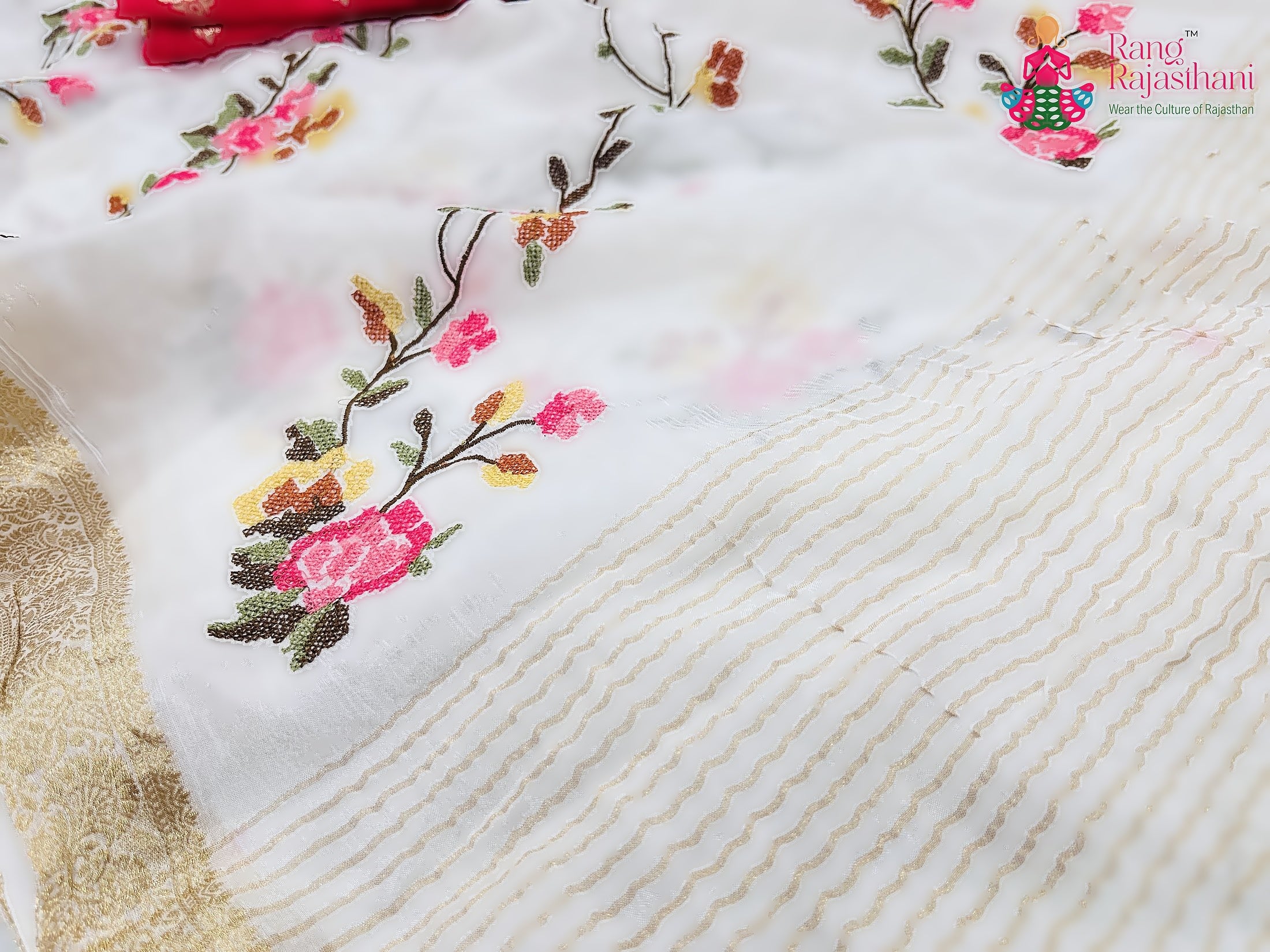 White Pure Chinon Resham Embroidery Saree : Soft Poise