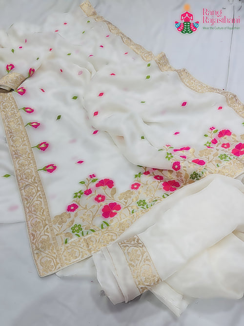 White Pure HO Silk Meenakari Saree : Pure Grace main-image