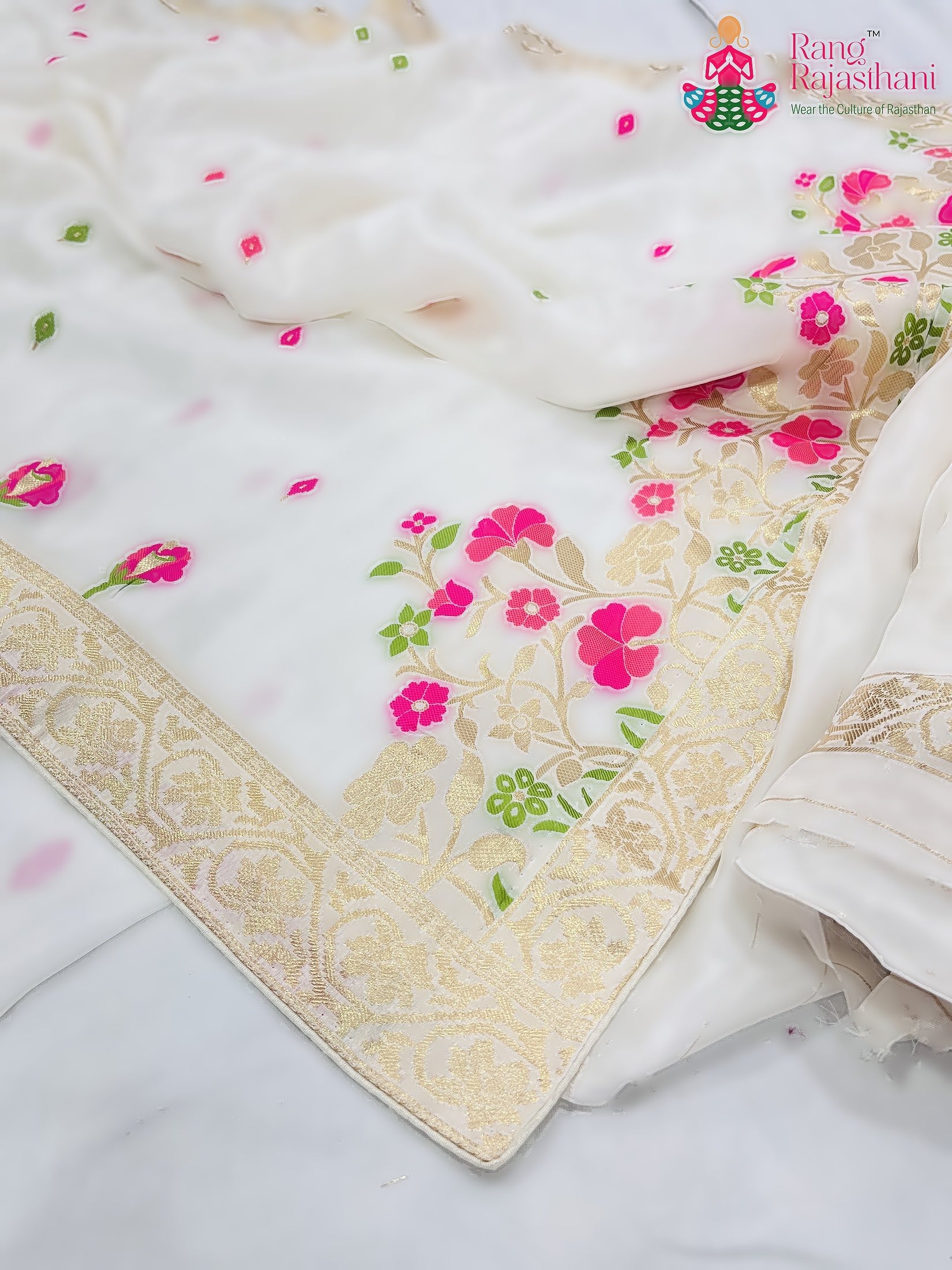 White Pure HO Silk Meenakari Saree : Pure Grace