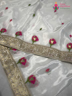design pattern of white pure ho silk meenakari saree
