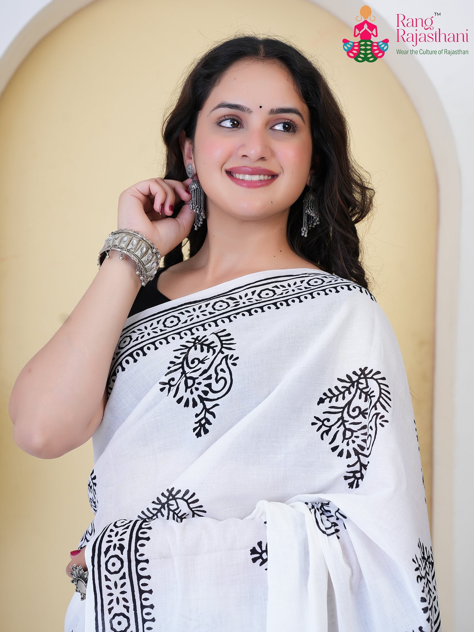 White Cotton saree with Printed close up detailing