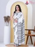 White Cotton Block Print Saree for Casual | Designer Pick