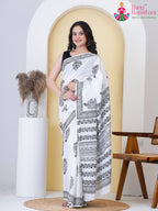 White Cotton Office Party saree with Printed from Rang Rajasthani