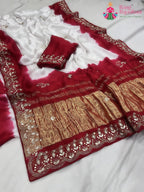 White Pure Modal Silk Gota Patti Work Saree : Pure Ease