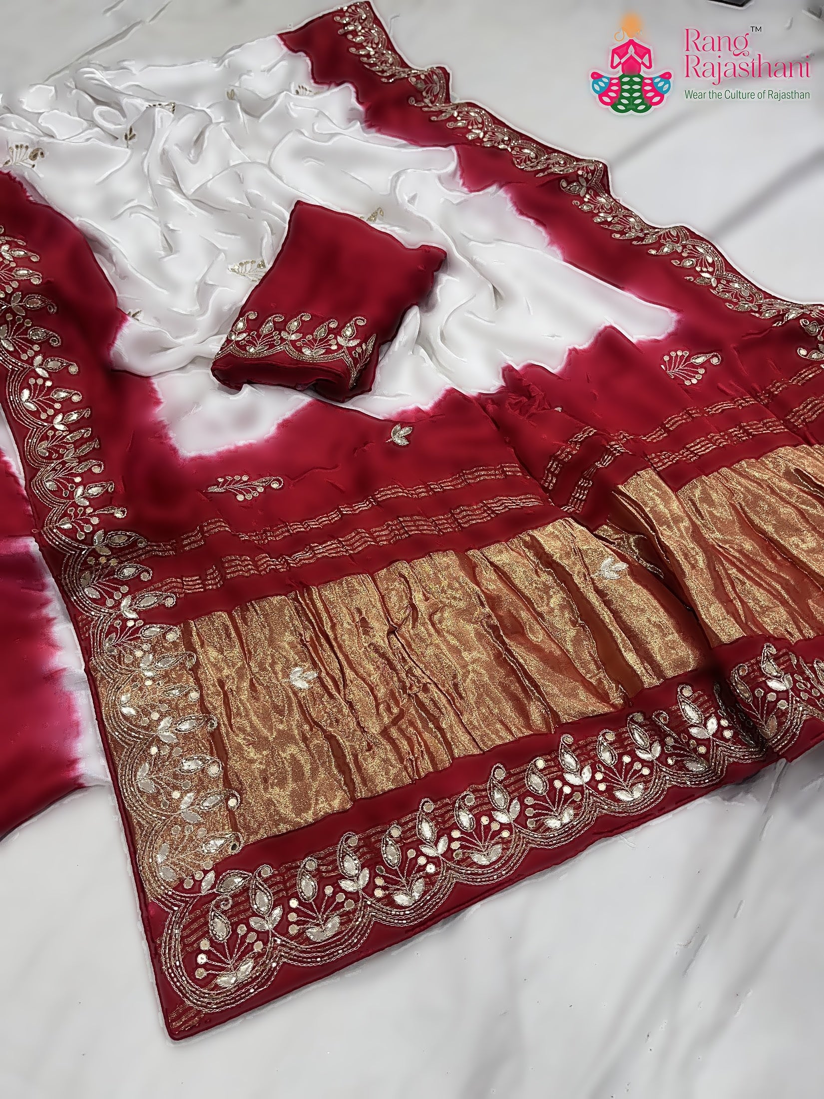 White Pure Modal Silk Gota Patti Work Saree : Pure Ease