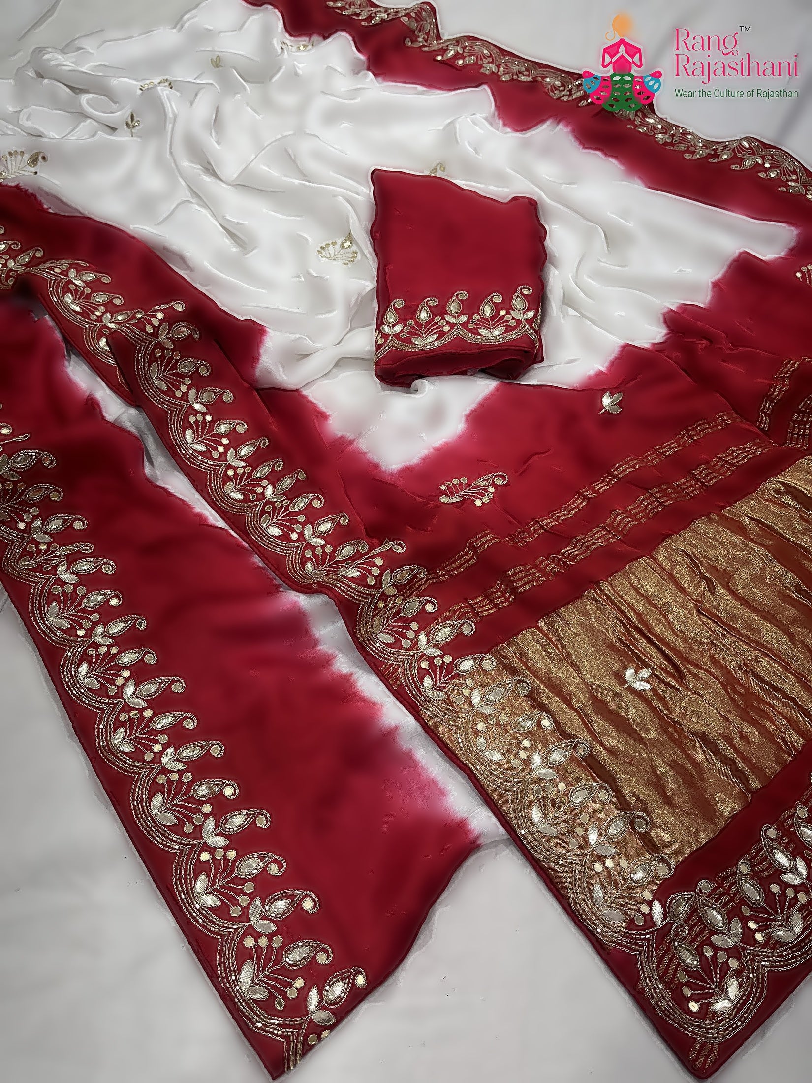 White Pure Modal Silk Gota Patti Work Saree : Pure Ease