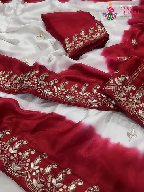 White Modal Gota Patti Saree for Festive Celebration | Shop Now main-image