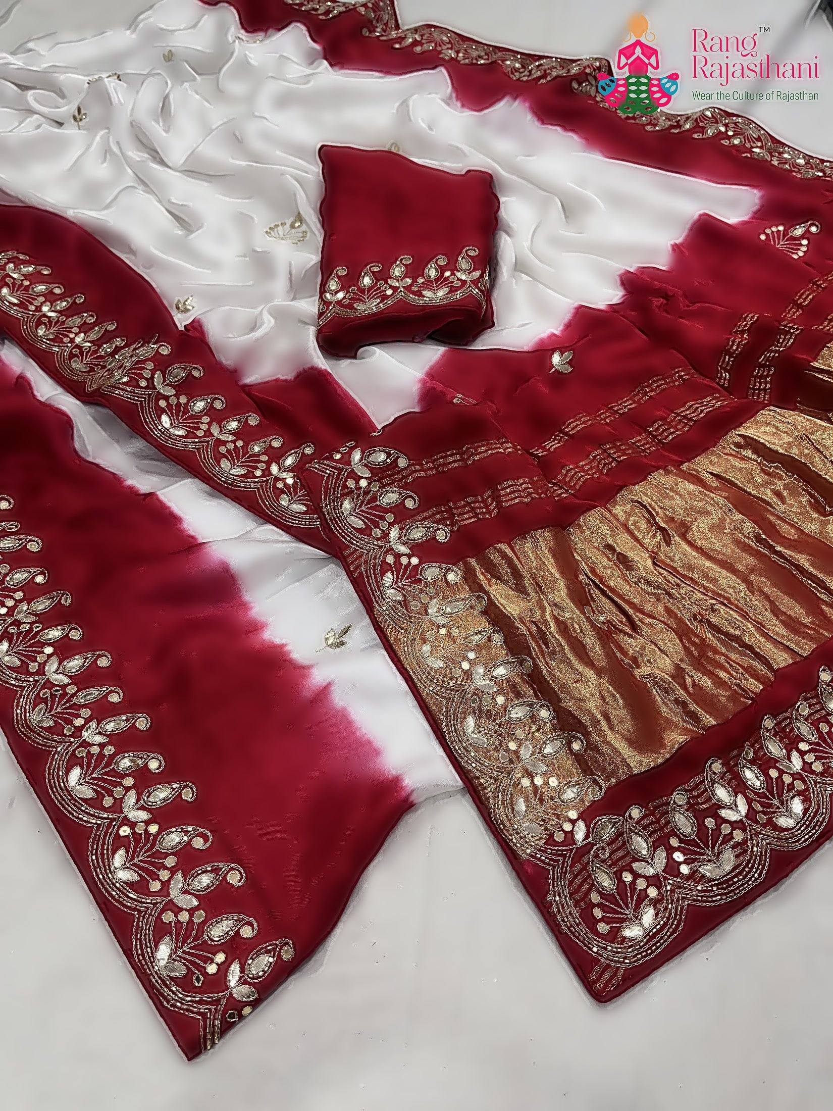 White Pure Modal Silk Gota Patti Work Saree : Pure Ease