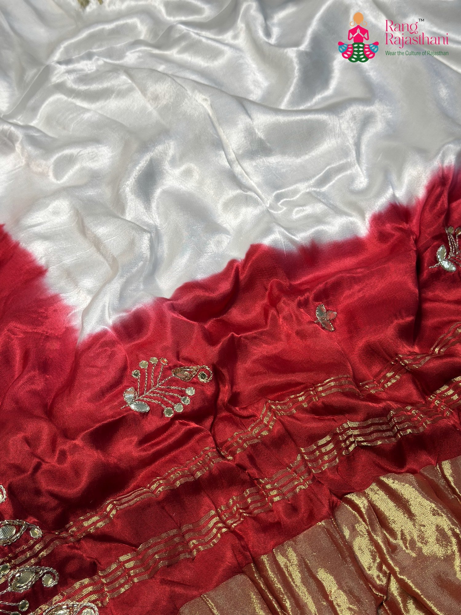 White Modal Gota Patti Faag Saree for Festive Celebration | Heritage Weave