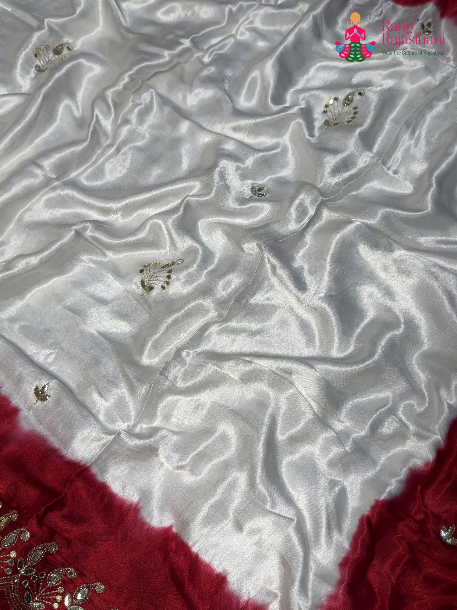 White Modal Gota Patti Faag Saree for Festive Celebration | Heritage Weave