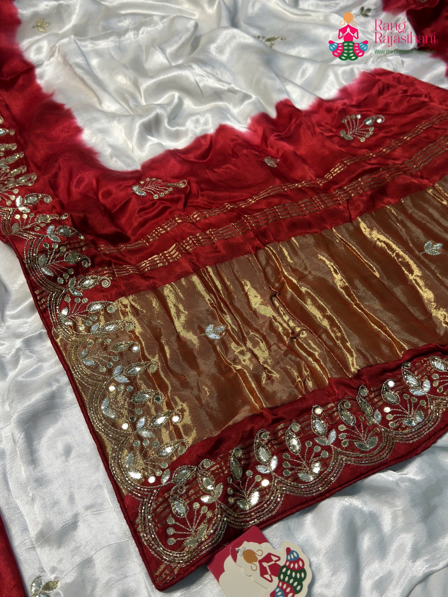 White Modal Gota Patti Faag Saree for Festive Celebration | Heritage Weave