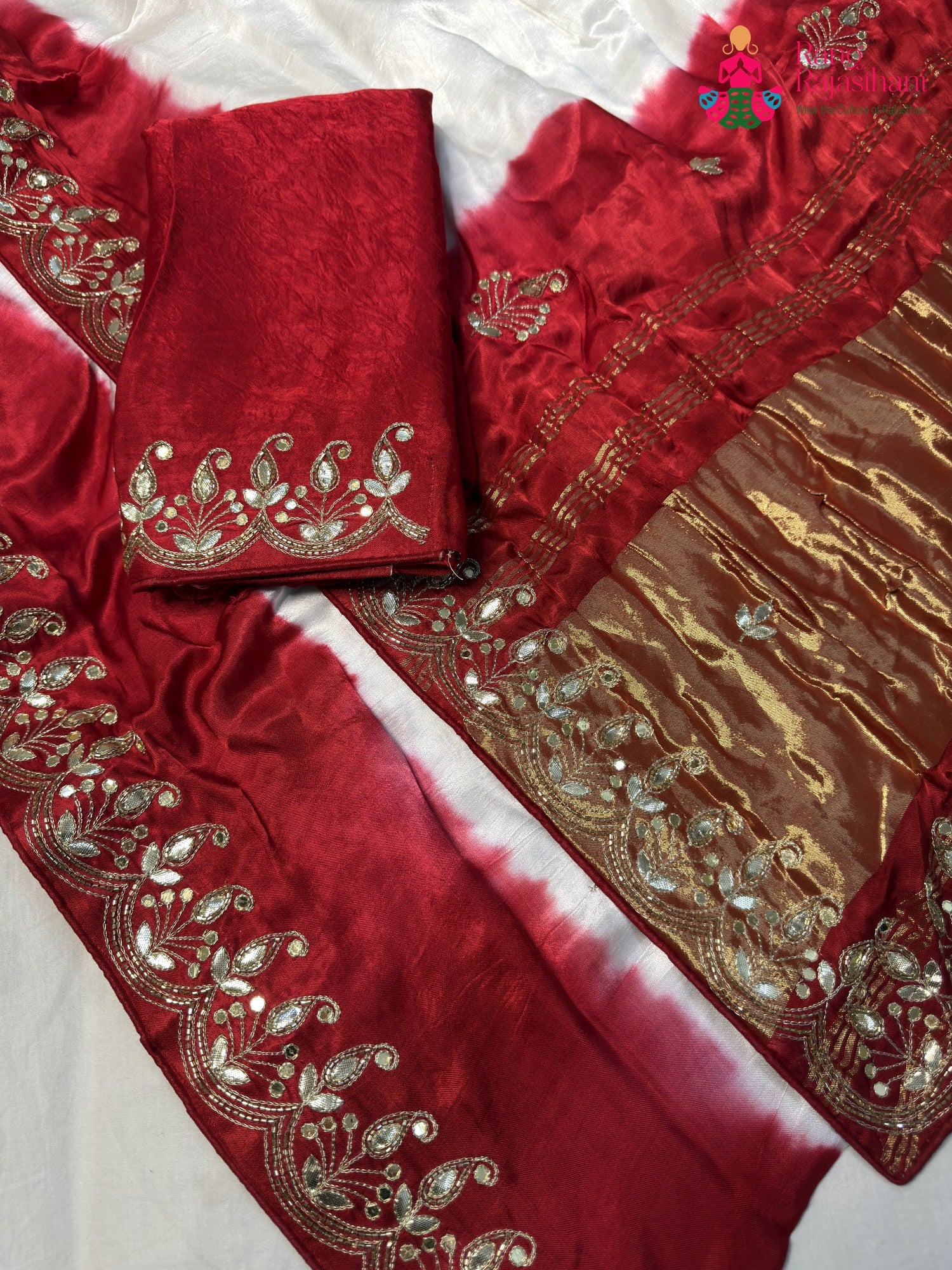 White Modal Gota Patti Faag Saree for Festive Celebration | Heritage Weave