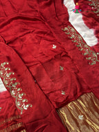 fabric texture of white pure modal silk gota patti saree