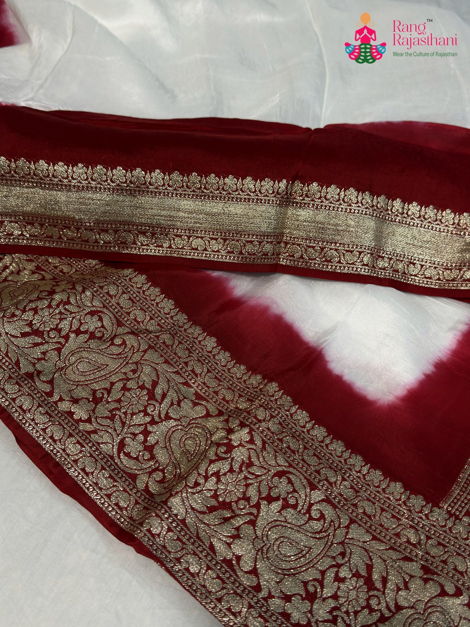 White Pure Russian Silk Banarasi Zari Weave Faag Saree for Wedding Guest | Wedding Ready