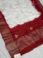 design pattern of white russian silk hand embellishment faag saree