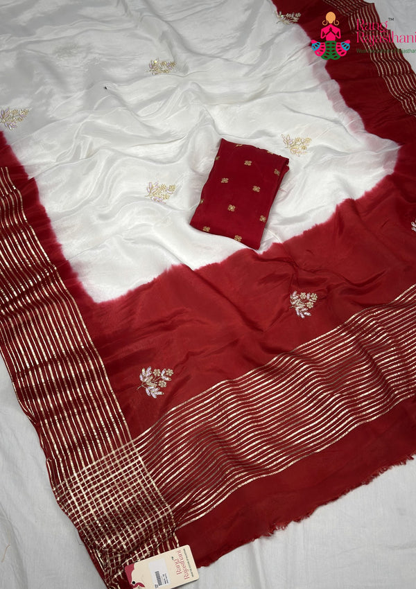 White Pure Russian Silk Hand Embellishment Faag Saree for Festive Celebration | Bridal Wear